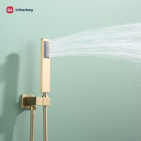 Robinet de baignoire mural moderne à double poignée en laiton brossé doré avec design à débit doux pour salles de bain d'hôtels et d'appartements