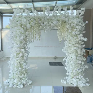 HOT SALE White rose Wedding Decoration Flower wedding party decorative artificial silk flower Wedding arch set flowers