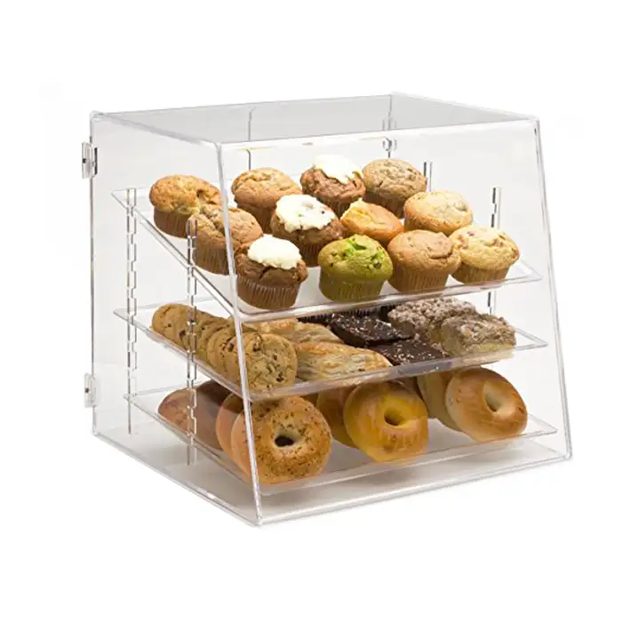 Bancada Padaria Display Case com 3 Bandejas Removíveis, Armário de Exposição de Alimentos Acrílico Cupcake