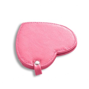 Women Design Heart Shape Pink PU Leather Rolling <b>Compact</b> Makeup Pocket Double Side <b>Mirror</b> - Product Image 5