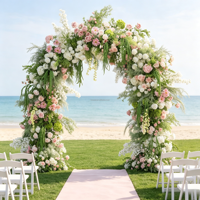 Ensemble d'arches florales pastorales style Monet, fleurs artificielles roses, blanches et vertes pour décoration de toile de fond de mariage en extérieur et événements photographiques
