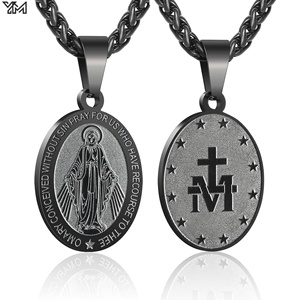 Collar con Colgante Ovalado de la <span class=keywords><strong>Virgen</strong></span> María en Acero Inoxidable, Medalla de Retrato de Doble Cara Chapada en Oro, para Mujeres y Hombres - Product Image 2