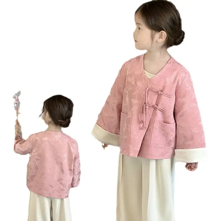 Roupa de primavera para meninas de 2 a 8 anos, casaco + calças estilo chinês, conjunto de 2 peças, roupa de primavera para meninas