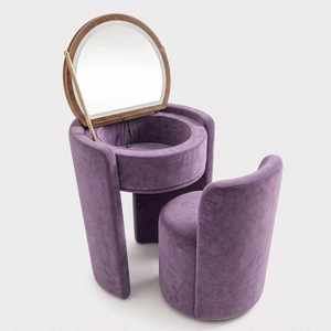Toeletta in melaminico effetto pino <span class=keywords><strong>con</strong></span> <span class=keywords><strong>specchio</strong></span> rotondo in legno e sedia imbottita, elegante set <span class=keywords><strong>da</strong></span> camera cinese per il <span class=keywords><strong>trucco</strong></span> quotidiano - Product Image 3