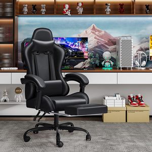 Fauteuil de massage et de jeu noir style course inclinable avec repose-pieds et accoudoirs réglables - Product Image 2
