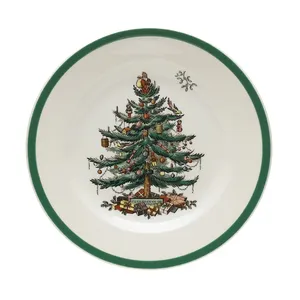 Hete Verkoop 10.5 Inch Porseleinen Ronde Salade Steakplaat Set Klassieke Kerstboom Ontwerp Keramische Borden