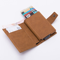 Dompet Anti-RFID untuk Pemegang Kartu Kredit, Dompet Tipis Kulit Vintage Aluminium, Dompet Bisnis Minimalis Otomatis Pop-up