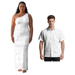 Set Personalizzato per la Festa della Mamma, Abito Tribale Polinesiano per Donna, Camicia Aloha Samoana per Uomo Taglie Forti, Completi Coordinati per Coppie, Bianco - Product Image 1