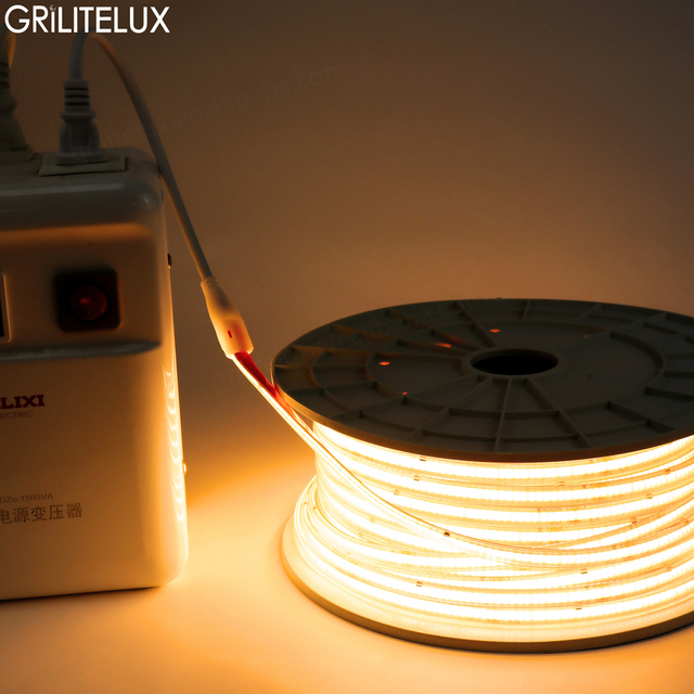 Flexible 110V/220V COB LED Strip Light IP65 Waterproof 1000lm/m 296LEDs/m 10mm Tape for Cove Lighting Driverless AC LED Strip