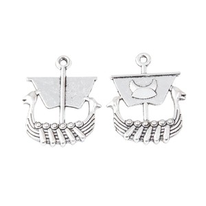 Amuleto de <span class=keywords><strong>Barco</strong></span> Vikingo de Aleación de Zinc Plateado Antiguo con Cabezas de Dragón para Pulseras de Festivales Nórdicos - Product Image 2