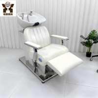 Fauteuil de lavage électrique inclinable de luxe moderne en cuir PU avec repose-pieds et lavabo en céramique pour salon de coiffure