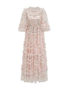 Dulce elegante vestido de cintura media Europeo Americano punto bordado malla <span class=keywords><strong>rosa</strong></span> hasta la rodilla mariposa XS para organizar banquetes fiestas - Product Image 4