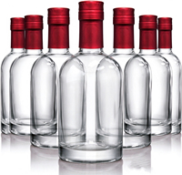 Bouteille de liqueur ronde en verre de qualité alimentaire, bouteille à spiritueux en verre transparent avec bouchon à vis rouge pour whisky, brandy, gin, vodka, sirop
