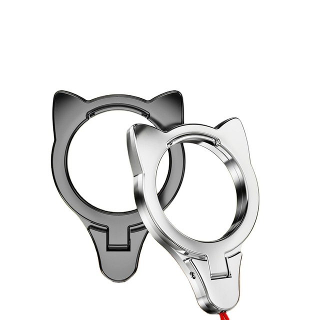 2in1 Multifunction Mobile Phone Holder Keychain Phone Straps Metal Cat Shape Stand Key Chain Phone Lanyard Charms Rope Key Ring