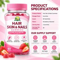 Gummies Cheveux Peau Ongles OEM 2500mcg Biotine Collagène Kératine Fraise Vitamine C E Vrac Marque Privée