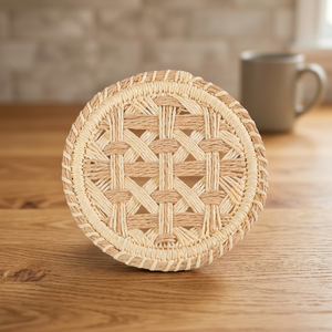 Handmade Natural Fiber Table Mat Rustic Farmhouse Dining Decor Premium Round Basket Weave <b>Paper</b> Yarn <b>Coaster</b> Eco-Friendly Home - Product Image 3