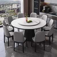 Modernes Esszimmer-Set aus Massivholz mit Runder Steinplatte, 2m 6-Sitzer Tisch und Stühle, Langlebig für Apartments, Hotels, Villen und Wohnzimmer