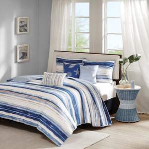 DB Printed Quilt Set with Throw <b>Pillows</b> <b>Blue</b> King/Cal King Size 3-Piece Bedding Set for Home Wedding Hotel Use Polyester Filling - Product Image 1
