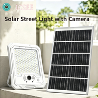 Lampe solaire 100W avec caméra CCTV ICSEE PTZ, caméras de sécurité extérieures sans fil, étanches IP66, détection de mouvement PIR