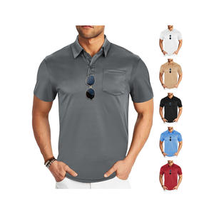 Polo pour homme européen, couleur unie, respirant, maille, manches courtes, sport, décontracté, avec poche, kaki, blanc, noir, bleu, rouge - Product Image 4