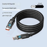 Câble de données USB-C vers Type-C tressé en nylon de 1 m avec gaine TPE, chargement rapide PD 3A 60W premium et rangement magnétique automatique