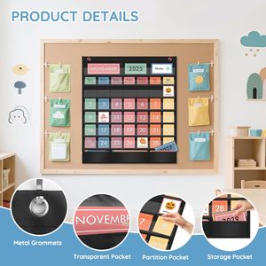 Rainbow Calendar Pocket Chart 20x23.6 In Weather Calendar Educational Cards Time Management Board - Product Image 4