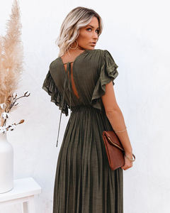 2022 manica corta donna casual elegante <span class=keywords><strong>verde</strong></span> scollo a v flowy maxi abito <span class=keywords><strong>lungo</strong></span> estivo bohémien da spiaggia <span class=keywords><strong>con</strong></span> bottoni - Product Image 6