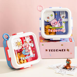 Lonchera de acero inoxidable Tedene con dibujos animados, rectangular, con compartimentos sellados para niños, con sección para salsa. - Product Image 5