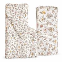 Tapis de sieste portable pour petites filles en polyester à imprimé floral, doux et confortable, avec oreiller amovible, design enroulable, pour la garderie et l'extérieur
