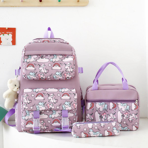 New Lightweight Nylon Backpack Female Cute Cartoon Three-Piece Set Primary School Student Large Capacity School <b>Bag</b> Wholesale - Product Image 5