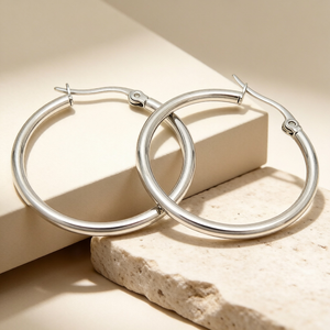 Trendy Classic Medium Tube <b>Hoop</b> <b>Earrings</b> High Quality Stainless‑Steel Smooth Polished Plain Circle Click Top <b>Hinge</b> <b>Earring</b> - Product Image 2