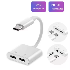 อะแดปเตอร์ USB Type C แบบ 2-in-1 สำหรับขายส่ง พร้อมช่องเสียบเสียง Aux 3.5 มม. และช่องเสียบชาร์จ  หัวแยกเสียงสำหรับหูฟัง พร้อมปลอกหุ้ม PVC และสายถักป้องกันสัญญาณรบกวน - Product Image 2