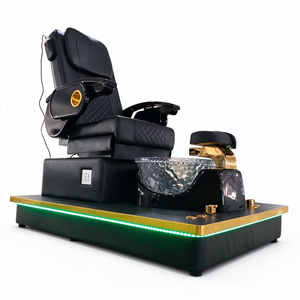 Fauteuil de pédicure électrique de luxe en PU noir avec bassin pour les pieds en verre cristal, garniture dorée, lumière LED, fauteuil de pédicure inclinable pour spa - Product Image 2