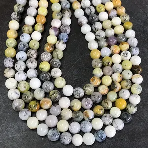 Natural Yellow Dendritic Opal Stone Beads Healing Energy Gemstone DIY Jewelry Making Loose Beads