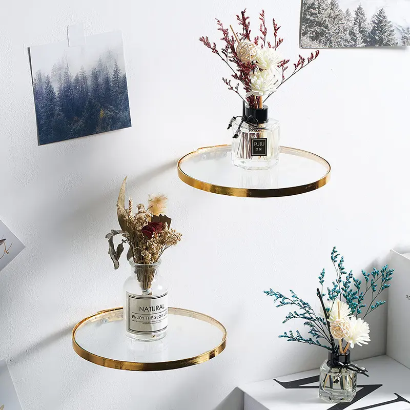 Home Decor Modern Small Vase Plant Stand Metal Wall Mount Decorative Shelf Glass Ledge Rack Office Living Room