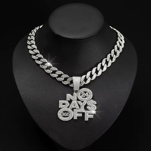 Pendentif unisexe tendance en alliage de zinc plaqué or 14K, <span class=keywords><strong>avec</strong></span> lettres empilées 'NO DAYS 24 <span class=keywords><strong>365</strong></span>' et diamants CZ, chaîne maille cubaine, style Hip Hop Streetwear - Product Image 2