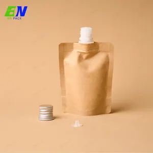 Custom Biodegradable Stand Up Bag Recyclable Liquid Laundry Cosmetic Shampoo Refill Packaging Bags Kraft Paper Cosmetics Spout P