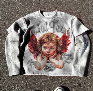 Tùy Chỉnh Nhiệt Dài Tay Áo Thời Trang Phố Nam Unisex Quá Khổ Boxy Rhinestone Cổ Điển Rửa Hai Lớp Dài Tay Áo T Áo Sơ Mi - Product Image 3