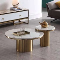 Vente en gros ensemble 2 tables basses rondes modernes avec plateau en marbre de luxe table centrale de salon en acier inoxydable doré avec table d'appoint