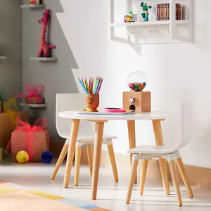 NOVA NONA002-muebles de guardería redondos blancos para niños, escritorio de escritura con sillas, mesa de tareas, conjunto de silla