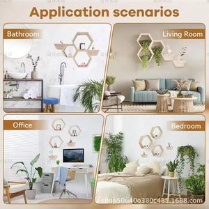 Hexagonal Wooden Wall Mounted Storage <b>Shelf</b> Solid Wood For <b>Bedroom</b> Living Room Organization - Product Image 3