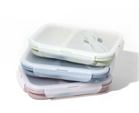 Boîte de conservation alimentaire pliable en silicone sans BPA, 2 compartiments, étanche, compatible micro-ondes et lave-vaisselle, écologique