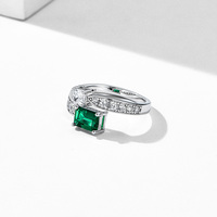 Bague Toi et Moi Tendance à Deux Pierres en Émeraude de Laboratoire, Bijou en Argent 925 avec Zircon Cubique CZ Taille Émeraude pour Filles