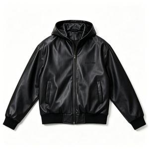 Custom <strong>Men's</strong> High Quality Faux Leather <strong>Puffer</strong> Jacket Winter Thick Foam Rubber Padded Masked Zip up Fashion Windproof Casual - Product Image 2