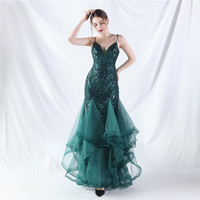 31956 # nouveau filet dur positionnement fleur perle couture maille danse chaude célébration Performance robe