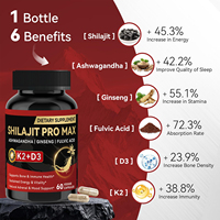 Capsules de Shilajit avec Ashwagandha, Ginseng, K2 et D3 pour le soutien des os, de l'immunité et de l'énergie