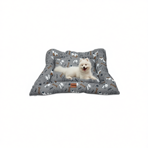 Set Letto per Cani in Lino a Tre Pezzi con Stampa Cartoon, Fondo Grigio Impermeabile e Antiscivolo - Product Image 2