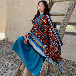 Áo Choàng Poncho Nữ Mùa Đông Ấm Áp Ngoại Cỡ Khăn Quàng Cổ Aztec - Product Image 2