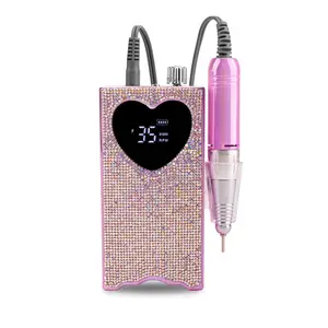 2024 rechargeable the best shiny crystals cordless heart nail drill carbon brush for nail drill machine 35000RPM hand piece