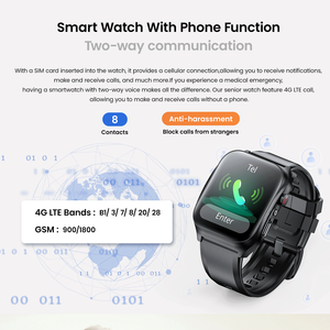 Montre connectée <span class=keywords><strong>pour</strong></span> seniors <span class=keywords><strong>avec</strong></span> GPS, appel SOS, détection de chute, moniteur de fréquence cardiaque et de pression artérielle, boussole Android, étanche IP67, écran carré IPS - Product Image 4